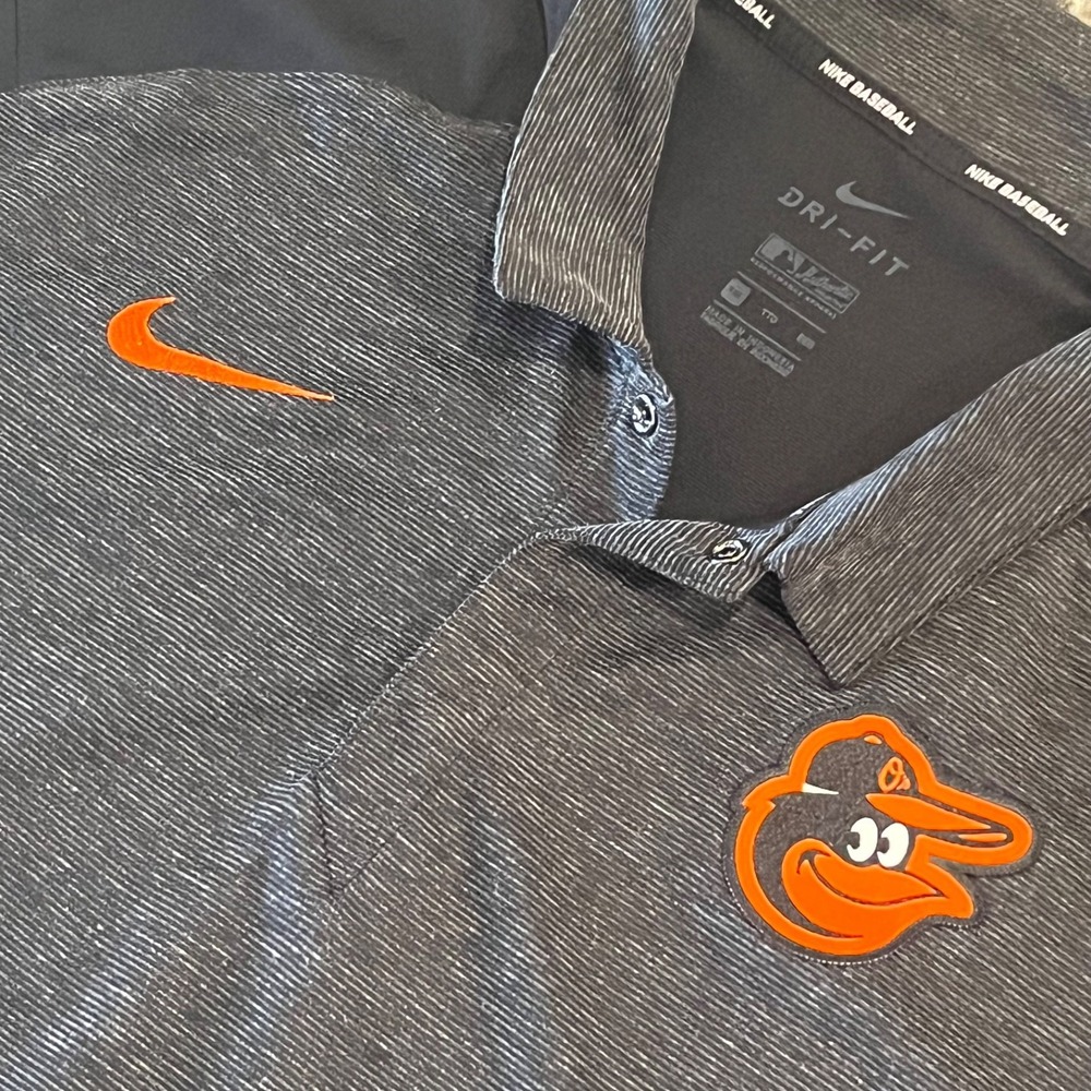 Nike Polo Shirt Mens XXL Gray-Black Baltimore Orioles MLB Dri-Fit Performance